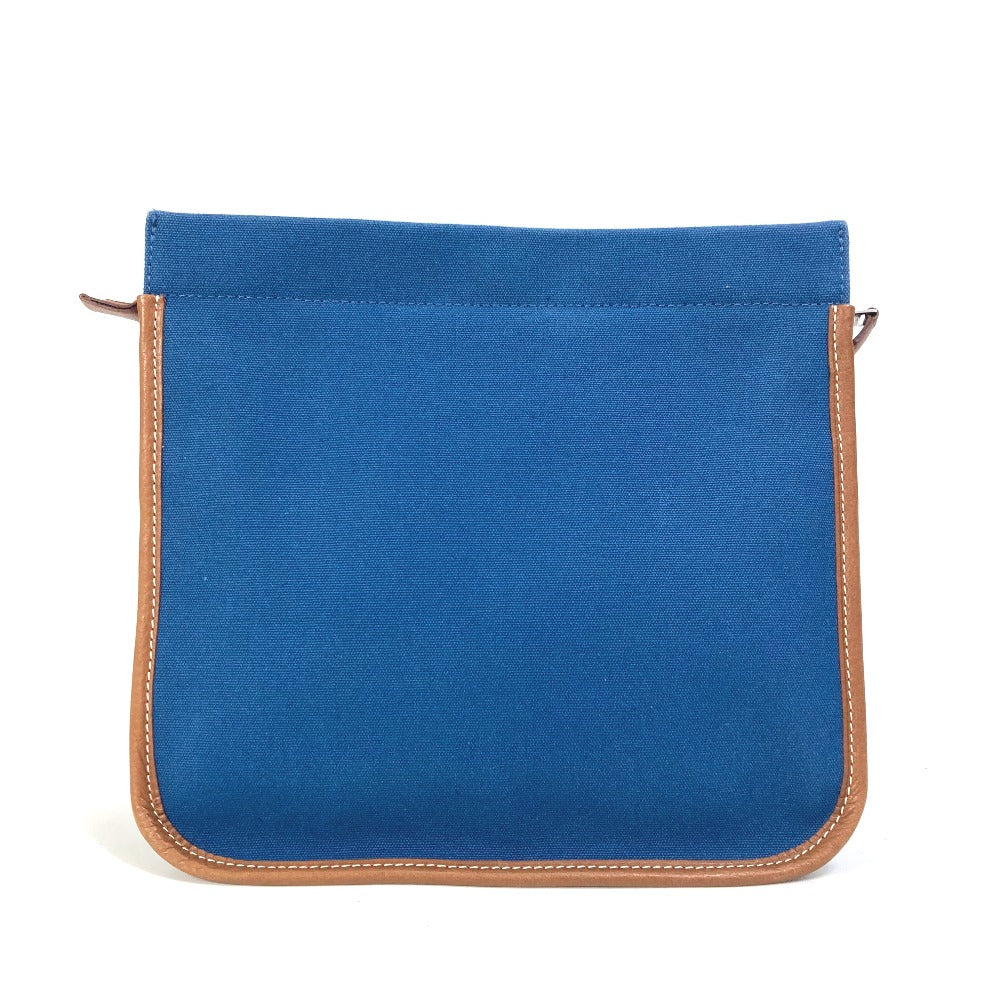 HERMES Clutch bag Canvas / leather Navy Embroidery logo Camille mens Used