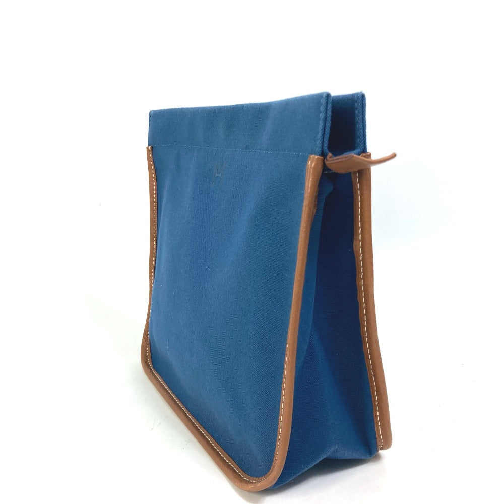 HERMES Clutch bag Canvas / leather Navy Embroidery logo Camille mens Used