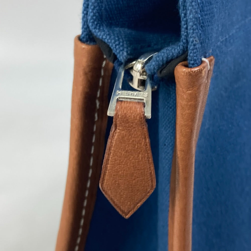 HERMES Clutch bag Canvas / leather Navy Embroidery logo Camille mens Used
