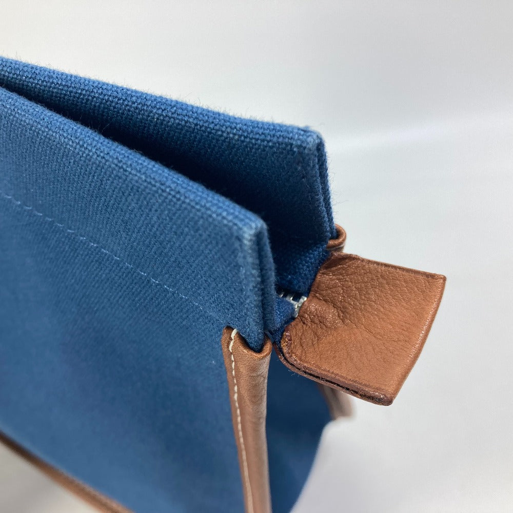 HERMES Clutch bag Canvas / leather Navy Embroidery logo Camille mens Used