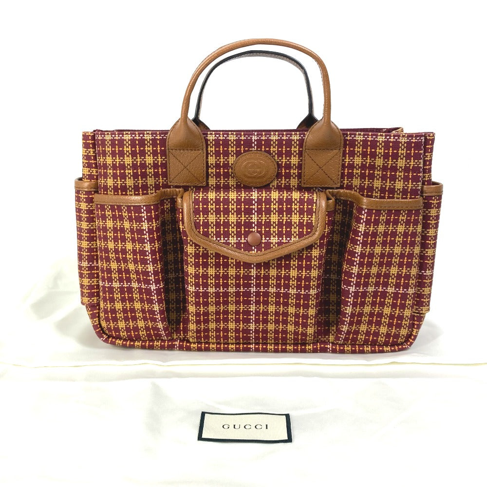 GUCCI Handbag 628159 Canvas / leather Brown/Bordeaux type check Chilled license Women Used