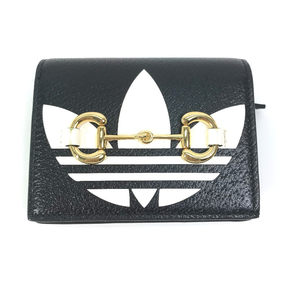 GUCCI Folded wallet 702248 leather black logo adidas collaboration Shoulder wallet Women Used