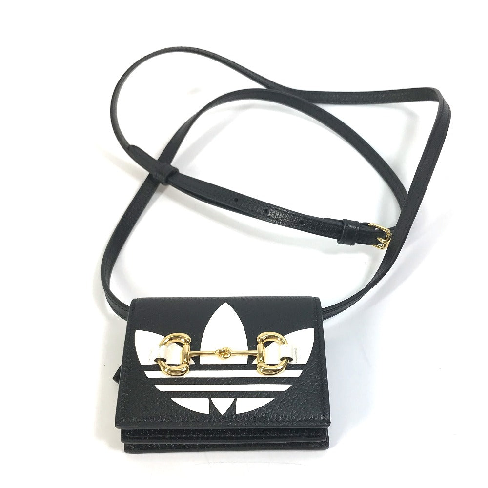 GUCCI Folded wallet 702248 leather black logo adidas collaboration Shoulder wallet Women Used