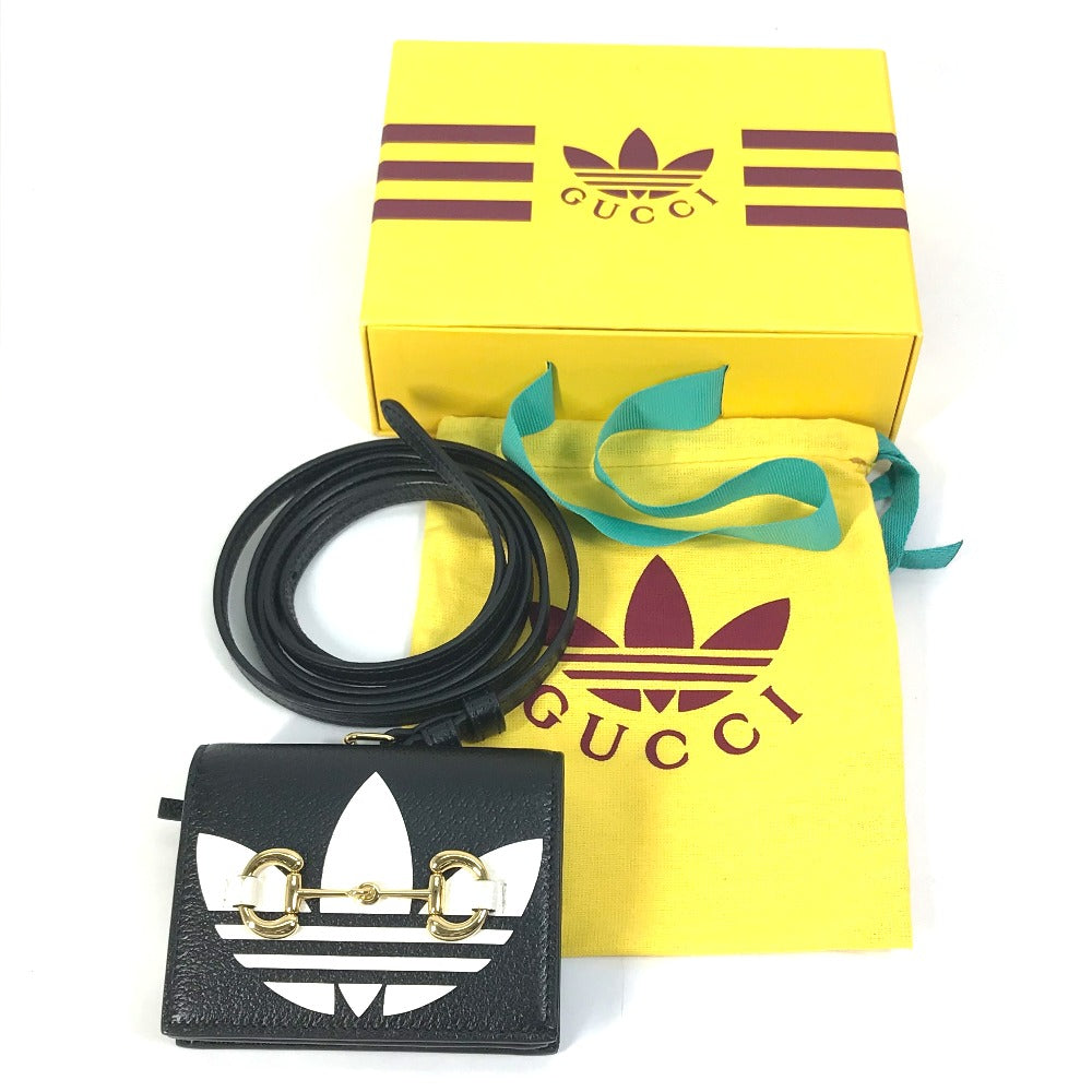 GUCCI Folded wallet 702248 leather black logo adidas collaboration Shoulder wallet Women Used
