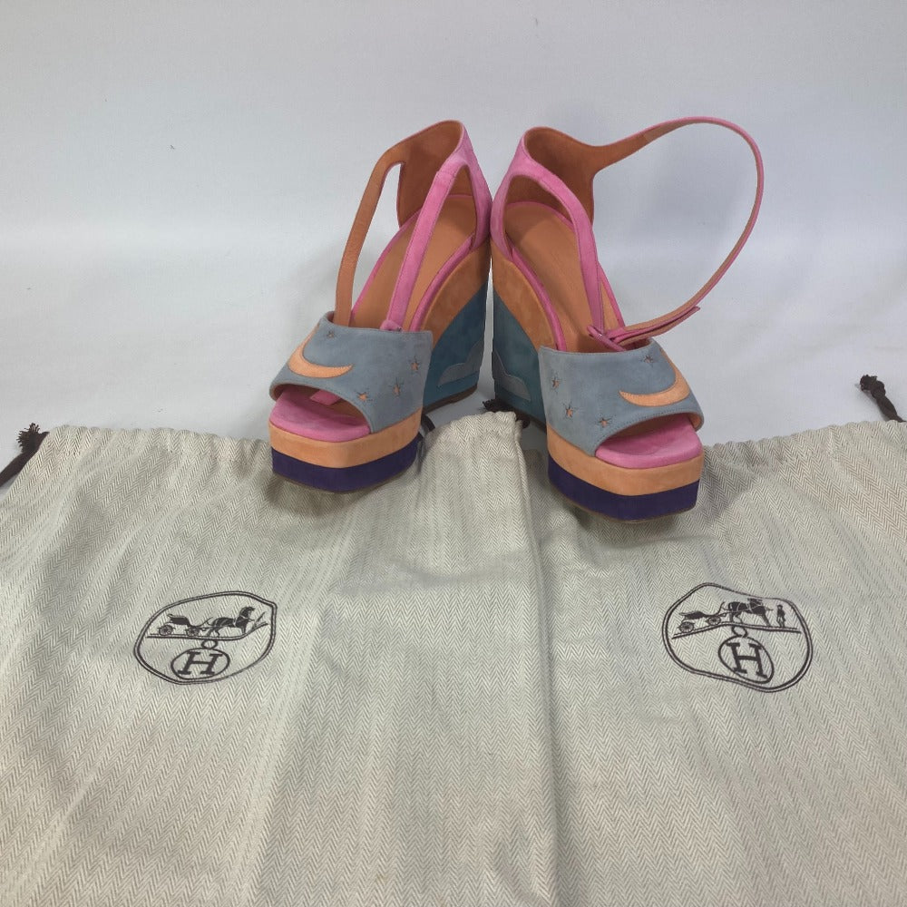 HERMES Sandals suede multicolor Shoes heel wedge sole moon star moon star Women 36 Used