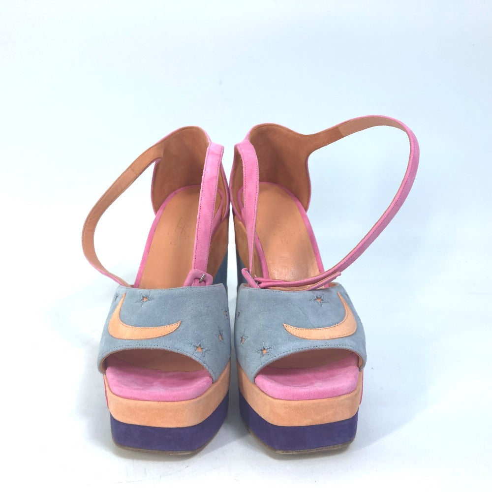 HERMES Sandals suede multicolor Shoes heel wedge sole moon star moon star Women 36 Used