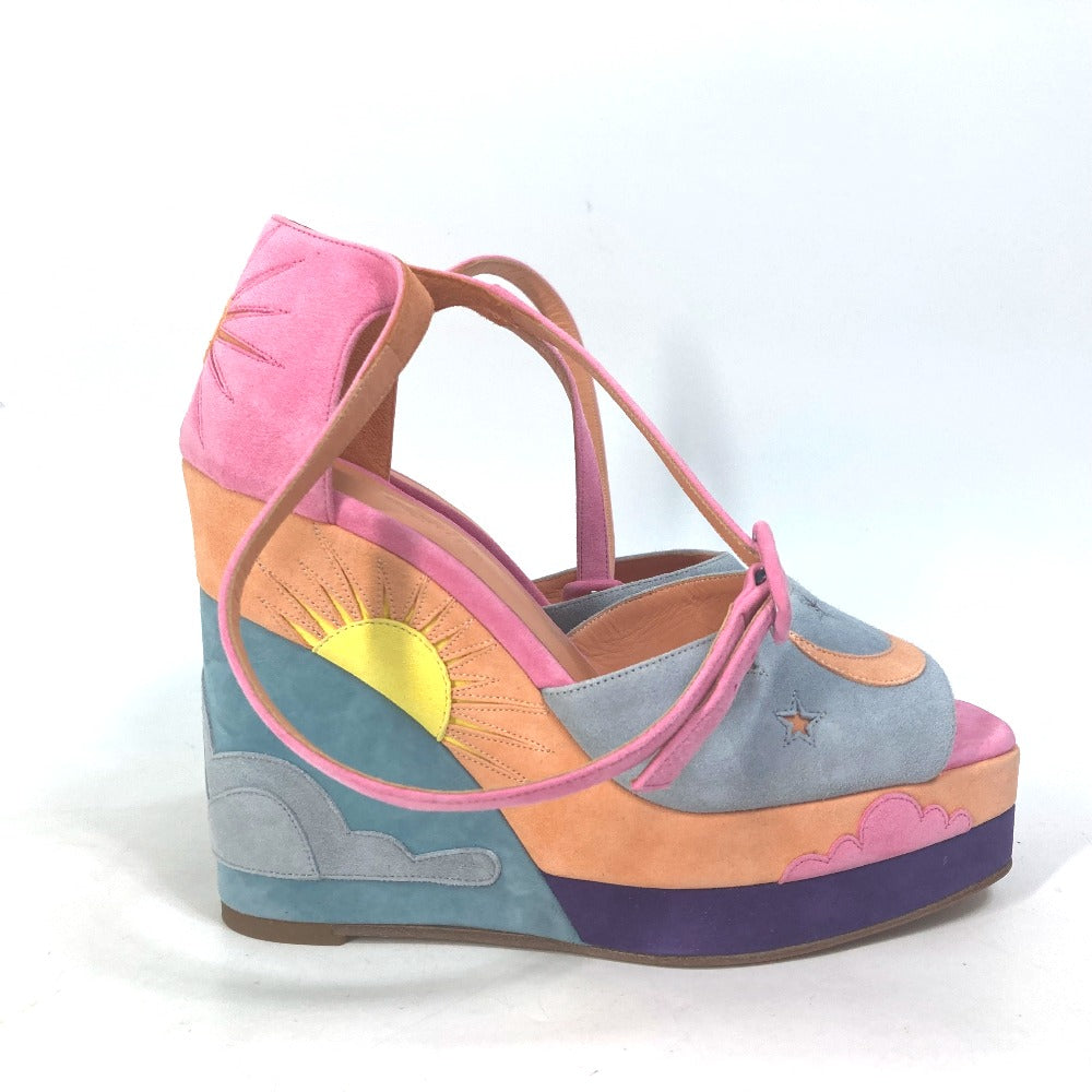 HERMES Sandals suede multicolor Shoes heel wedge sole moon star moon star Women 36 Used