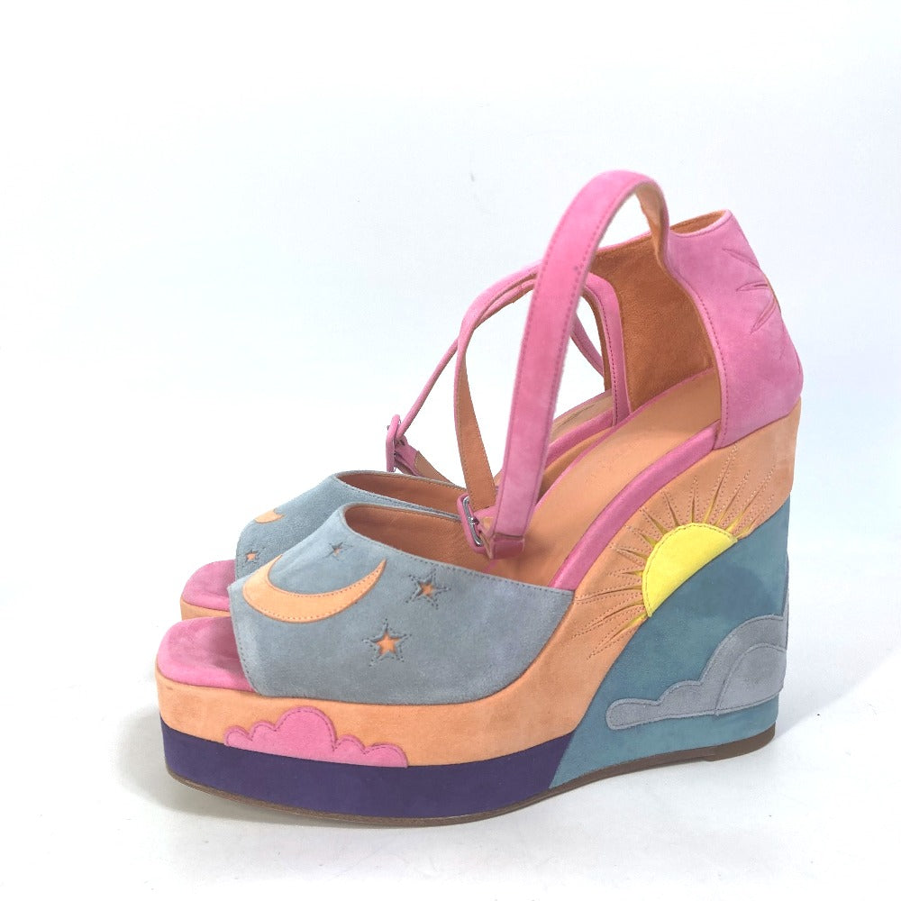 HERMES Sandals suede multicolor Shoes heel wedge sole moon star moon star Women 36 Used