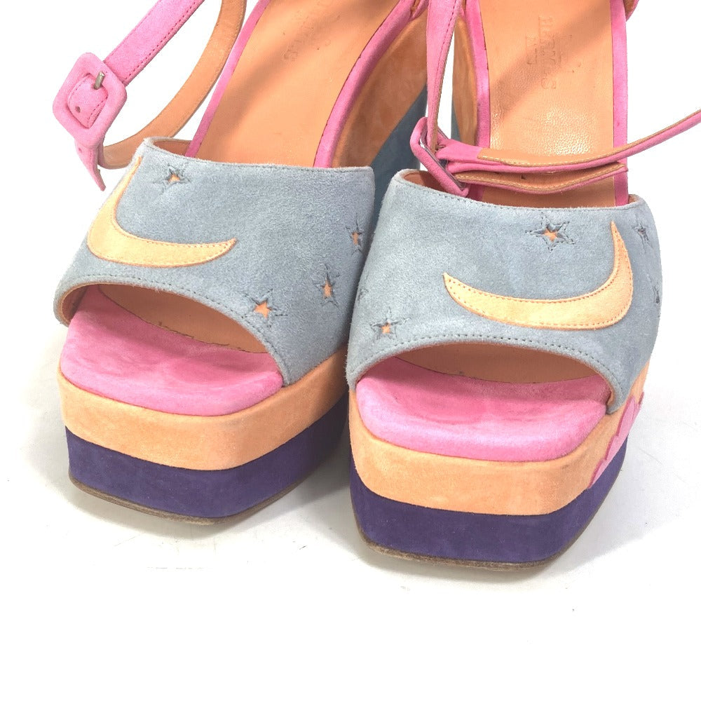 HERMES Sandals suede multicolor Shoes heel wedge sole moon star moon star Women 36 Used
