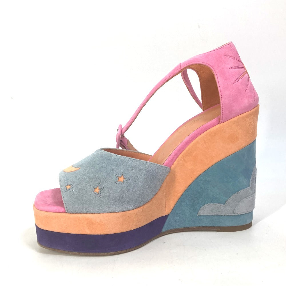 HERMES Sandals suede multicolor Shoes heel wedge sole moon star moon star Women 36 Used