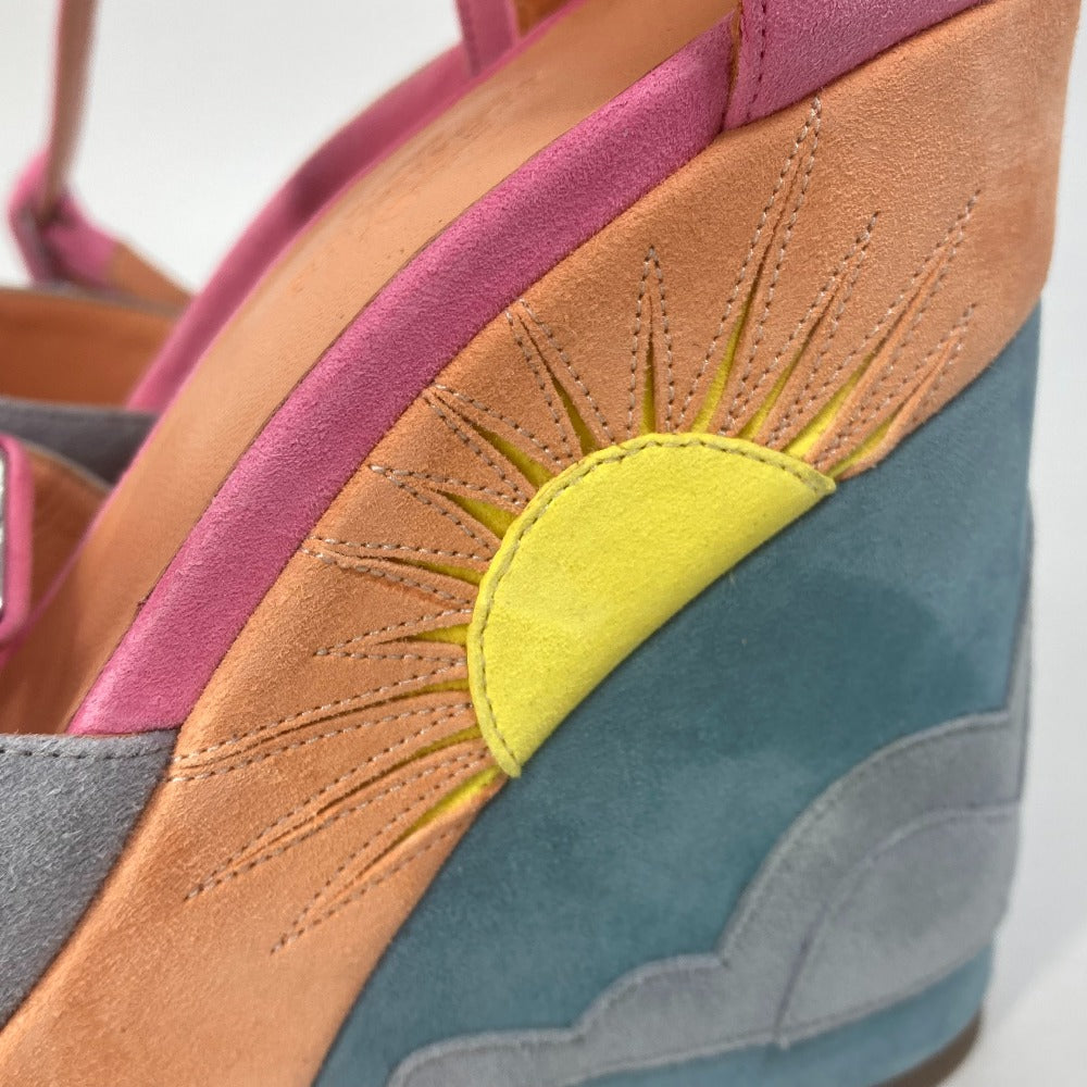 HERMES Sandals suede multicolor Shoes heel wedge sole moon star moon star Women 36 Used