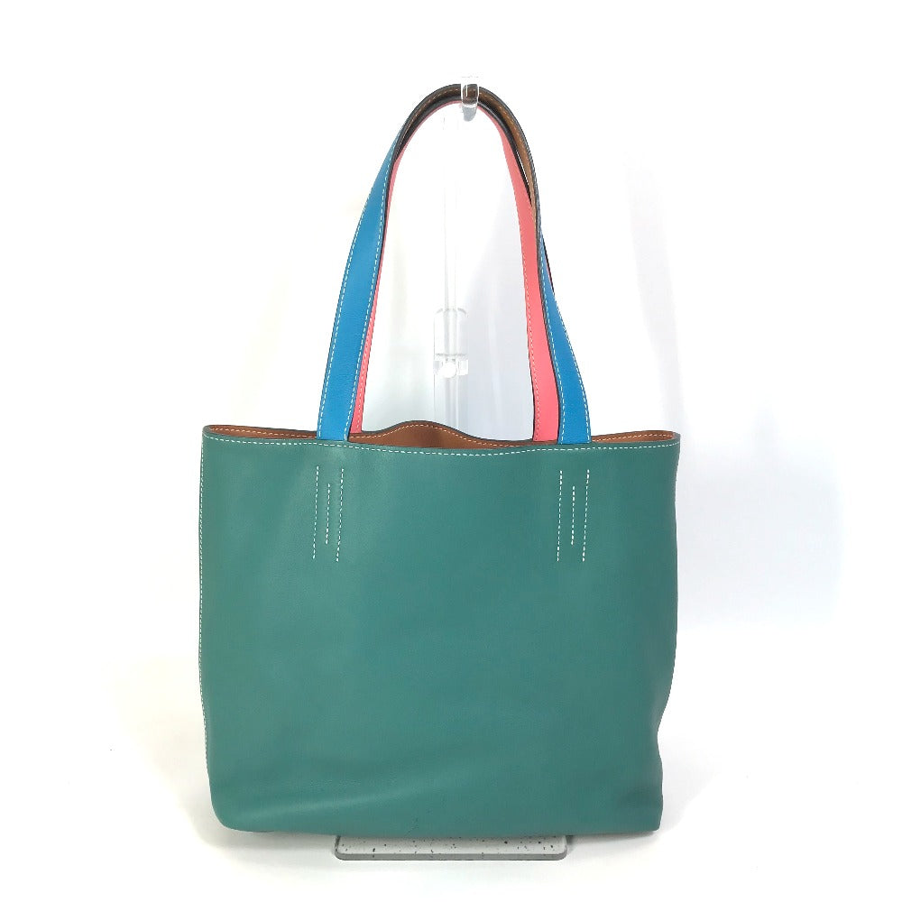HERMES Tote Bag Leather, Vokissim Blue Zanzibar / Malachite double sense 35 Reversible by color Women Used