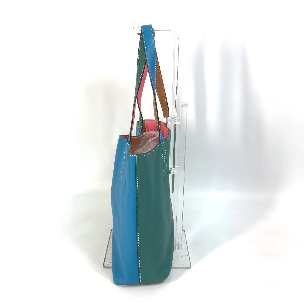 HERMES Tote Bag Leather, Vokissim Blue Zanzibar / Malachite double sense 35 Reversible by color Women Used