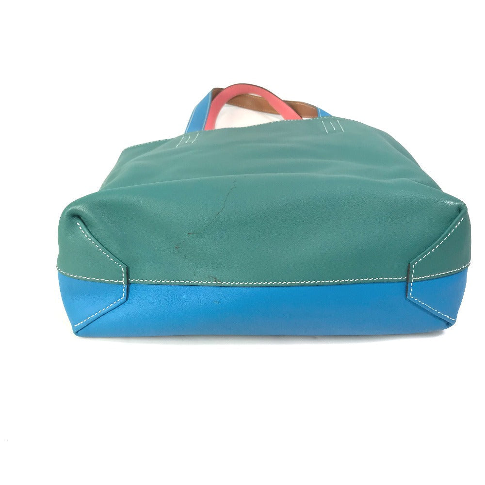 HERMES Tote Bag Leather, Vokissim Blue Zanzibar / Malachite double sense 35 Reversible by color Women Used