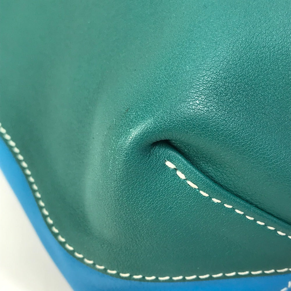 HERMES Tote Bag Leather, Vokissim Blue Zanzibar / Malachite double sense 35 Reversible by color Women Used