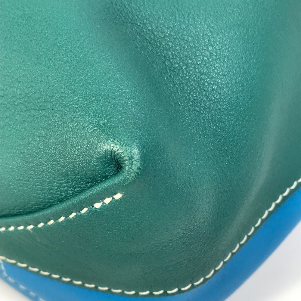 HERMES Tote Bag Leather, Vokissim Blue Zanzibar / Malachite double sense 35 Reversible by color Women Used