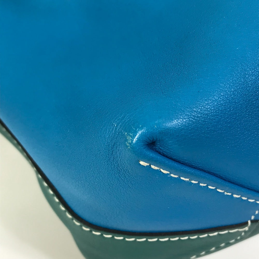 HERMES Tote Bag Leather, Vokissim Blue Zanzibar / Malachite double sense 35 Reversible by color Women Used