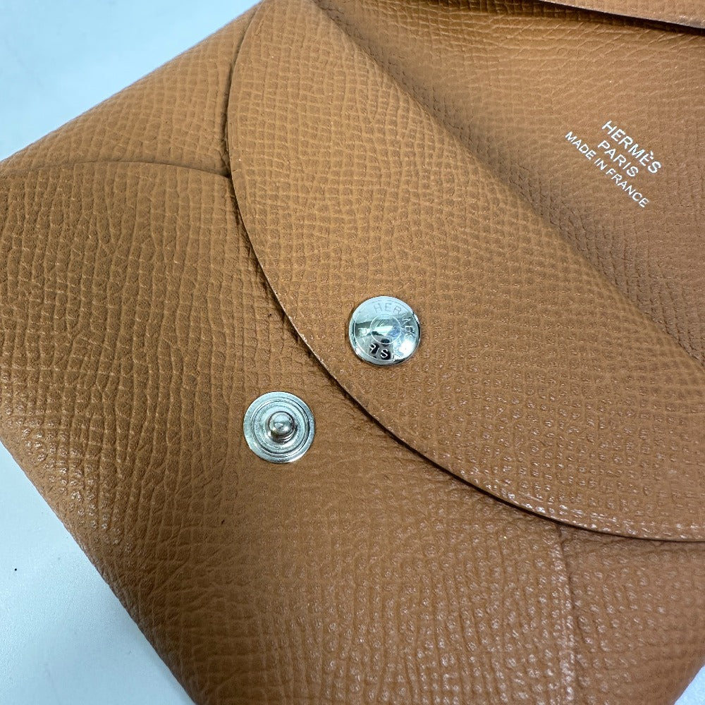 HERMES Card Case Epsom Brown Wallet Calvi duo Women Used