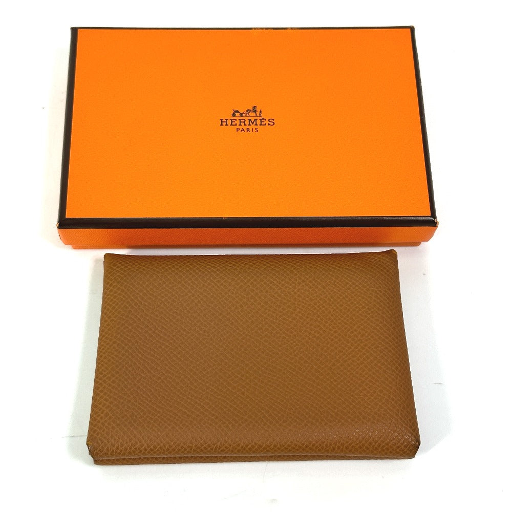 HERMES Card Case Epsom Brown Wallet Calvi duo Women Used