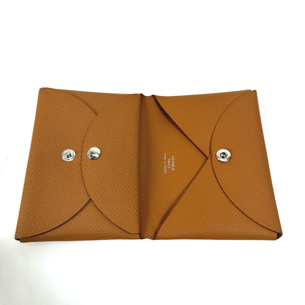 HERMES Card Case Epsom Brown Wallet Calvi duo Women Used