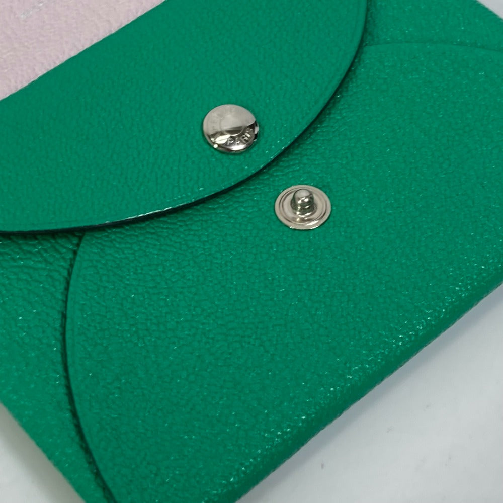 HERMES Card Case Shave green Coin Pocket Coin case Card Case Calvi duo Women Used