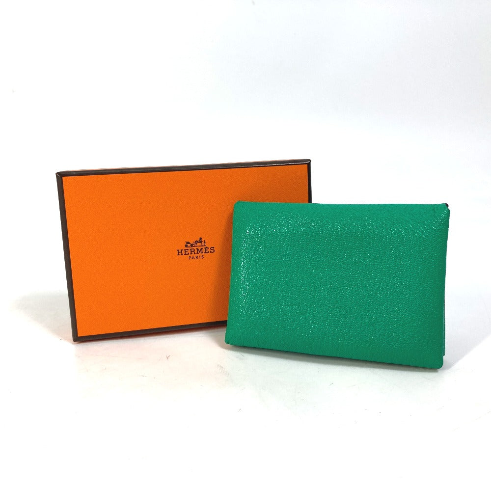 HERMES Card Case Shave green Coin Pocket Coin case Card Case Calvi duo Women Used