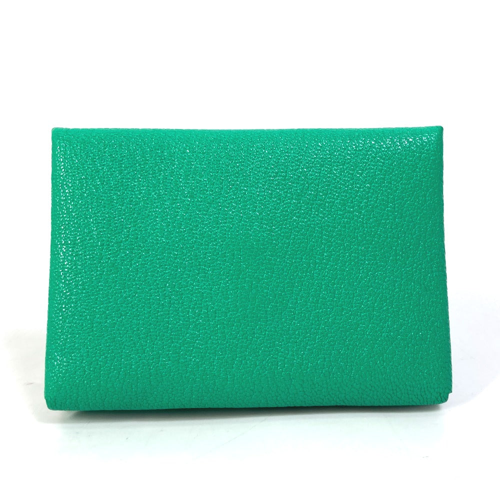 HERMES Card Case Shave green Coin Pocket Coin case Card Case Calvi duo Women Used