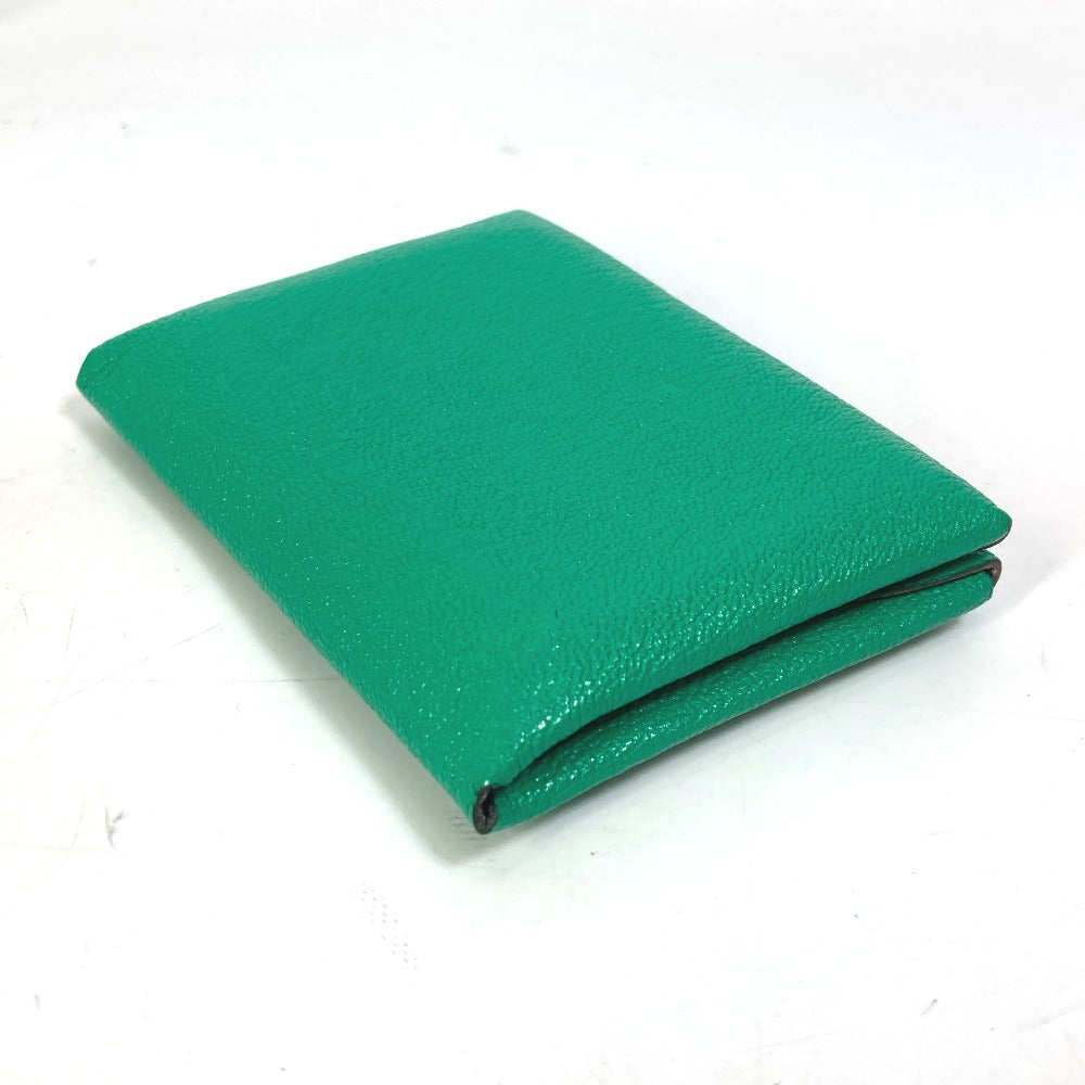 HERMES Card Case Shave green Coin Pocket Coin case Card Case Calvi duo Women Used