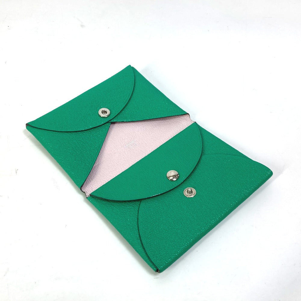 HERMES Card Case Shave green Coin Pocket Coin case Card Case Calvi duo Women Used