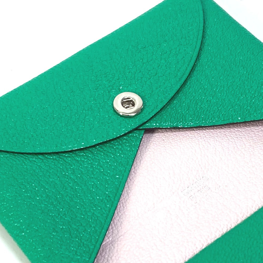 HERMES Card Case Shave green Coin Pocket Coin case Card Case Calvi duo Women Used