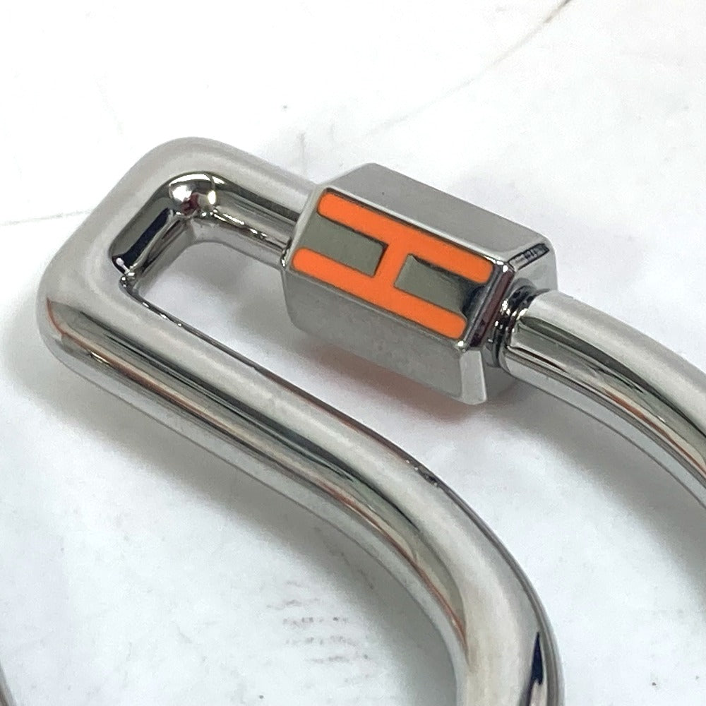 HERMES Key ring metal Silver H logo charm Blowjob a Cheval