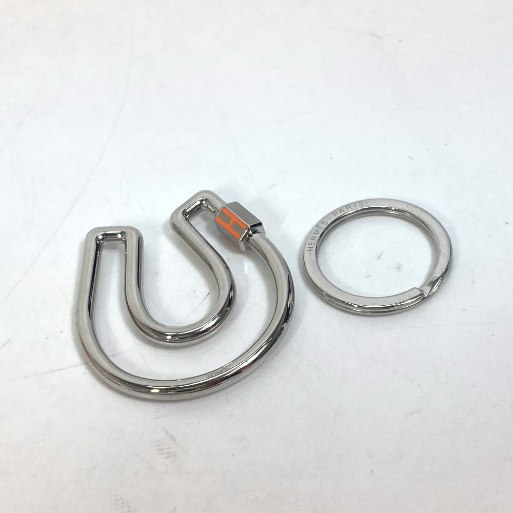 HERMES Key ring metal Silver H logo charm Blowjob a Cheval