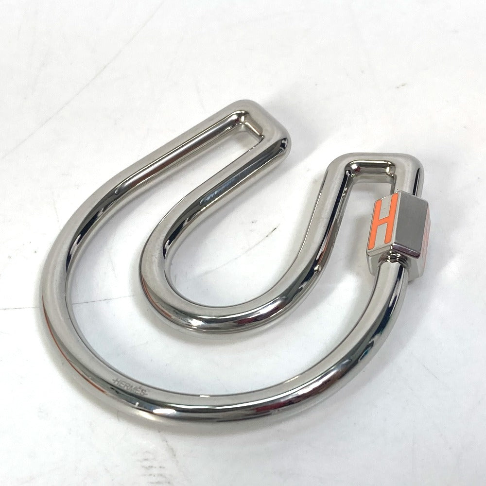 HERMES Key ring metal Silver H logo charm Blowjob a Cheval
