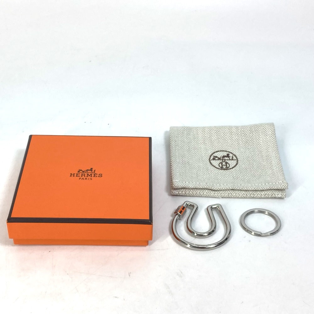 HERMES Key ring metal Silver H logo charm Blowjob a Cheval
