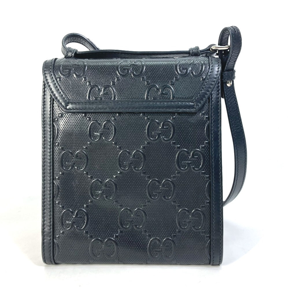 GUCCI Shoulder Bag 625782 leather black GG emboss Messenger mens Secondhand