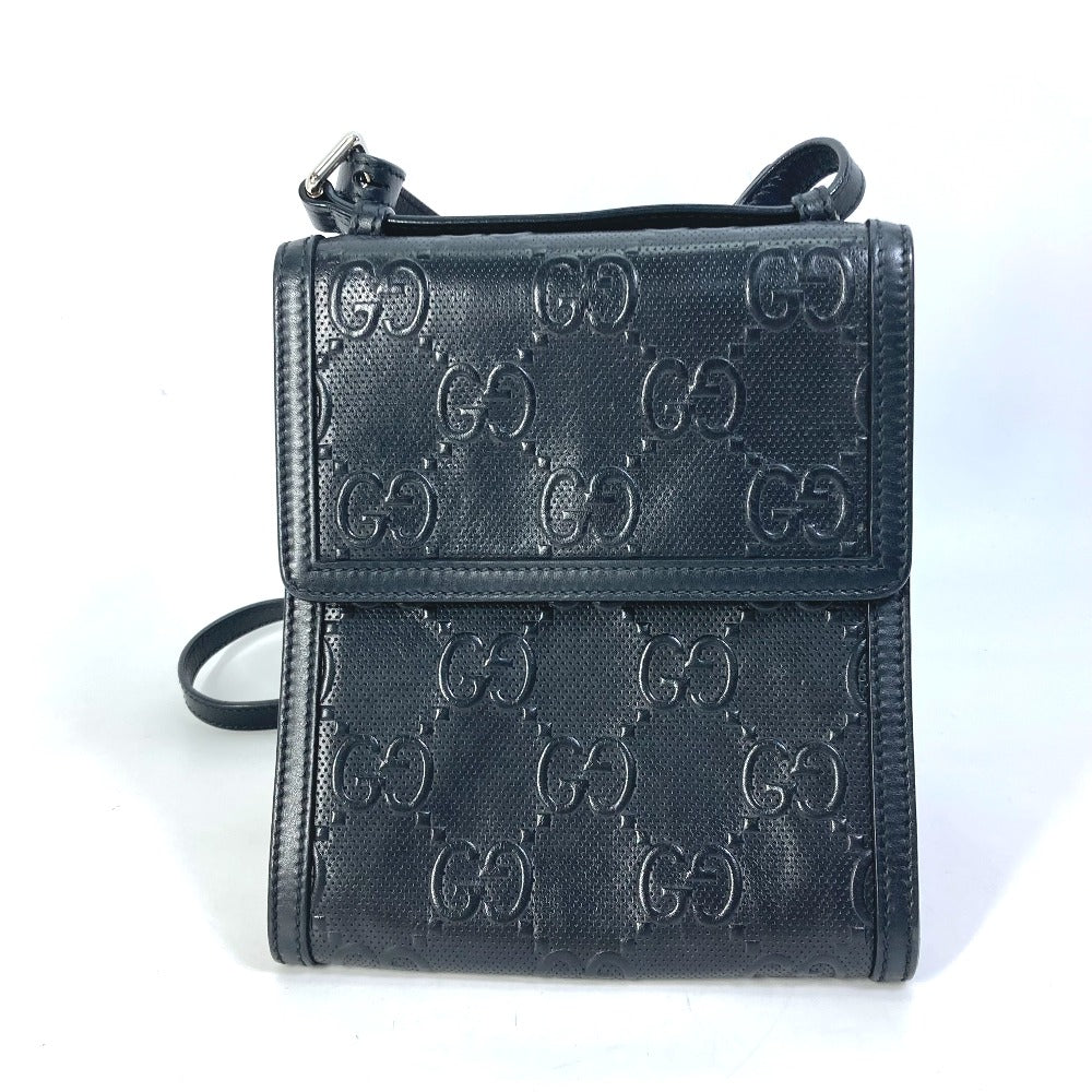 GUCCI Shoulder Bag 625782 leather black GG emboss Messenger mens Secondhand