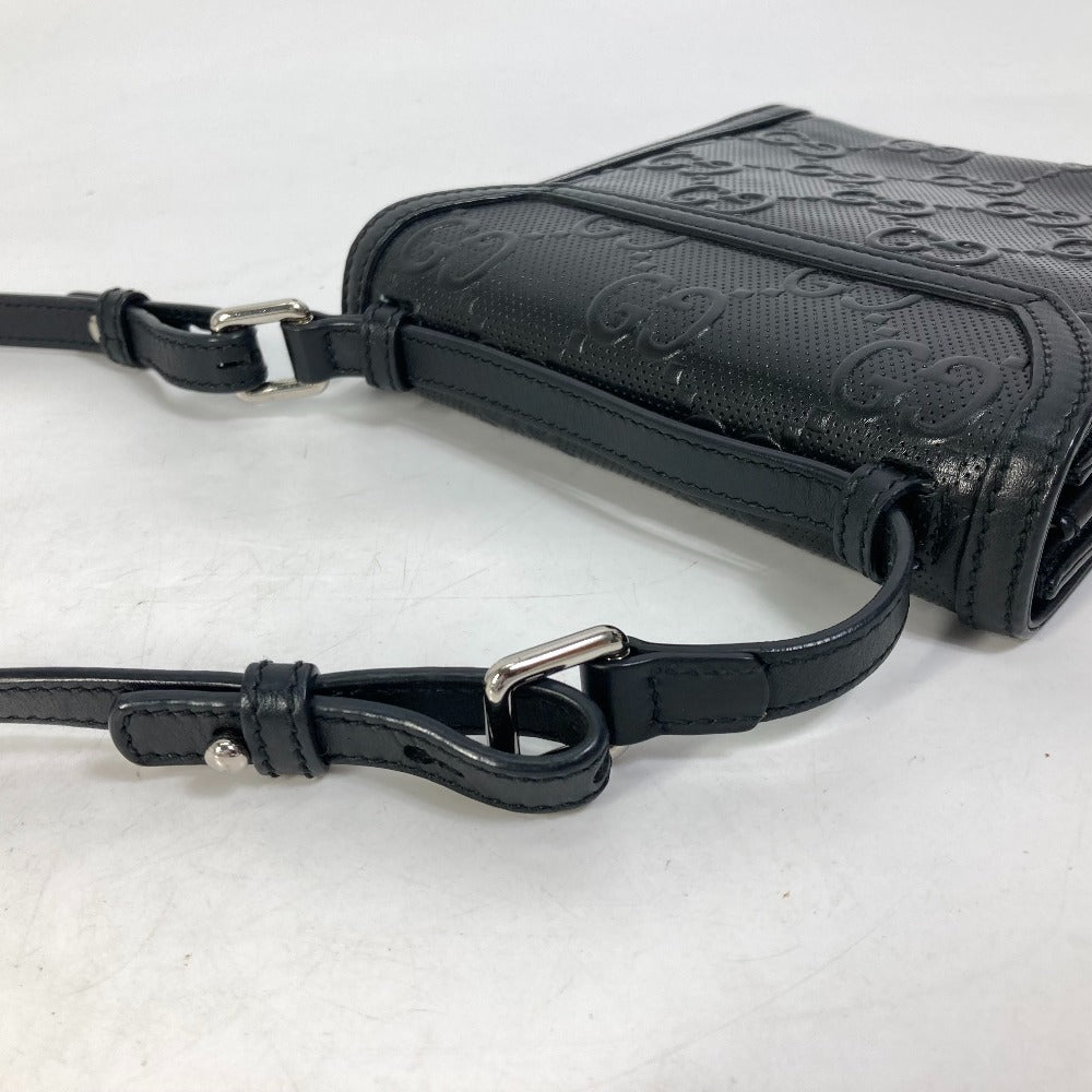GUCCI Shoulder Bag 625782 leather black GG emboss Messenger mens Secondhand