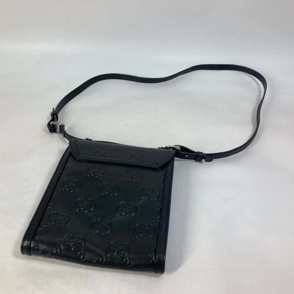 GUCCI Shoulder Bag 625782 leather black GG emboss Messenger mens Secondhand
