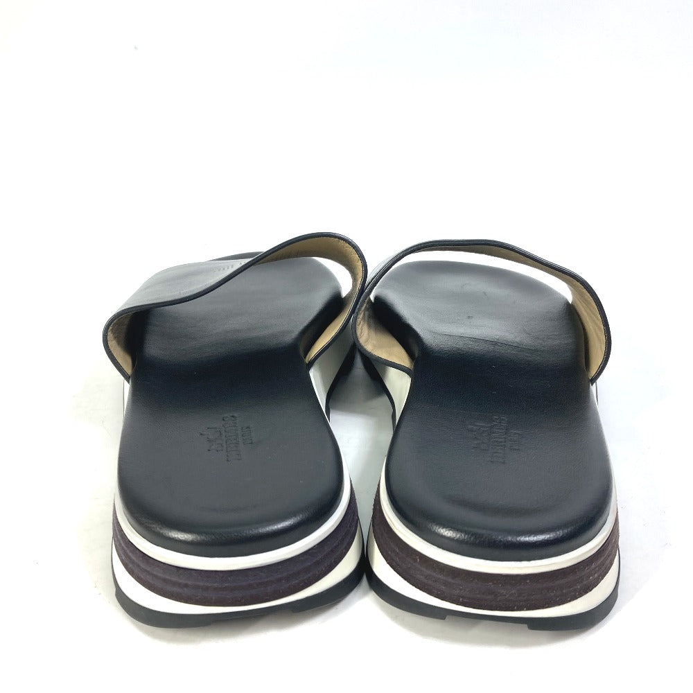 HERMES Sandals leather black Punching H mens 41.5 Used