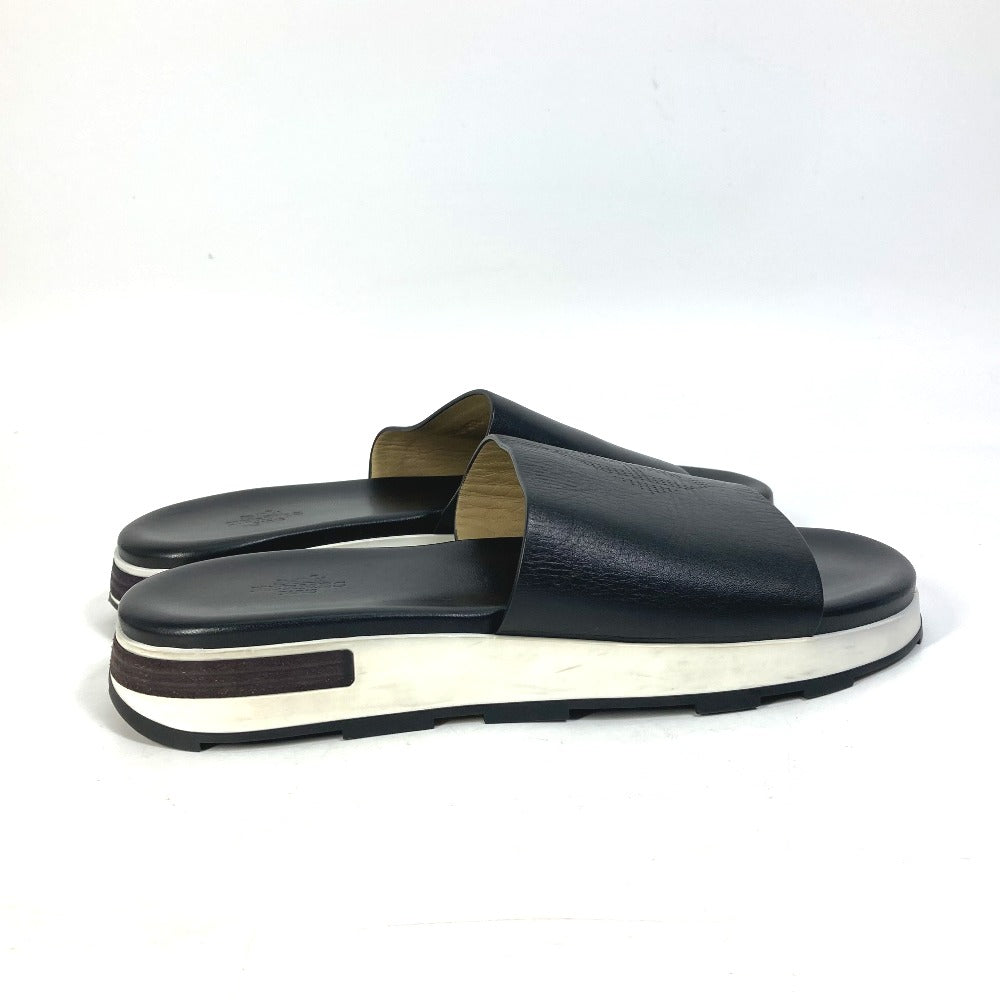 HERMES Sandals leather black Punching H mens 41.5 Used