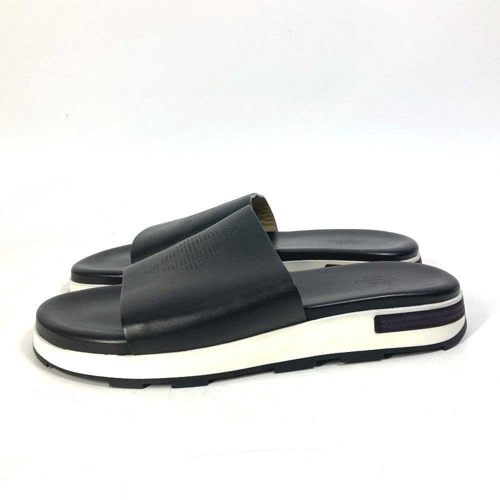 HERMES Sandals leather black Punching H mens 41.5 Used