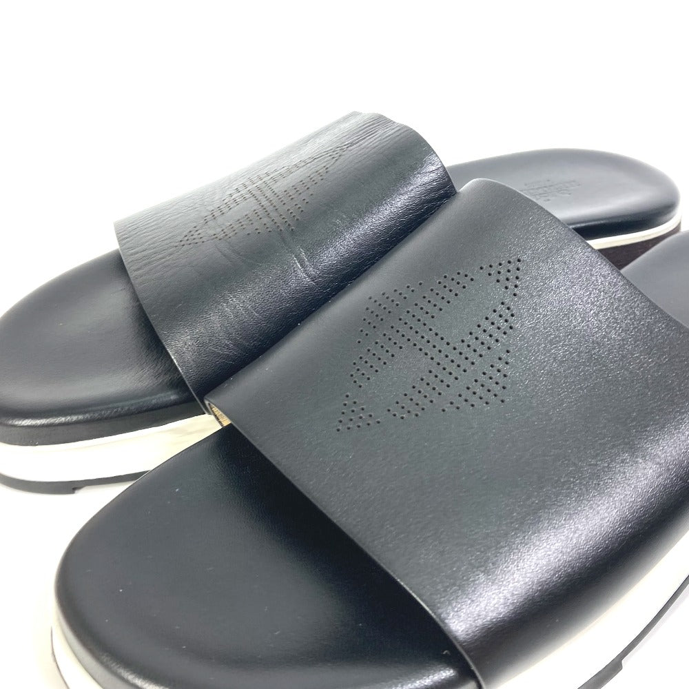 HERMES Sandals leather black Punching H mens 41.5 Used