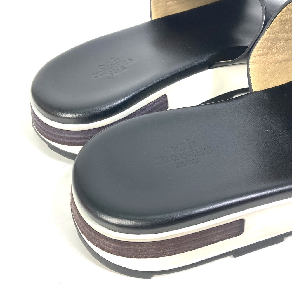 HERMES Sandals leather black Punching H mens 41.5 Used