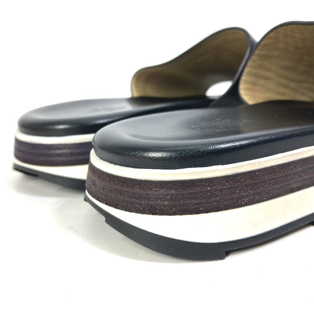 HERMES Sandals leather black Punching H mens 41.5 Used