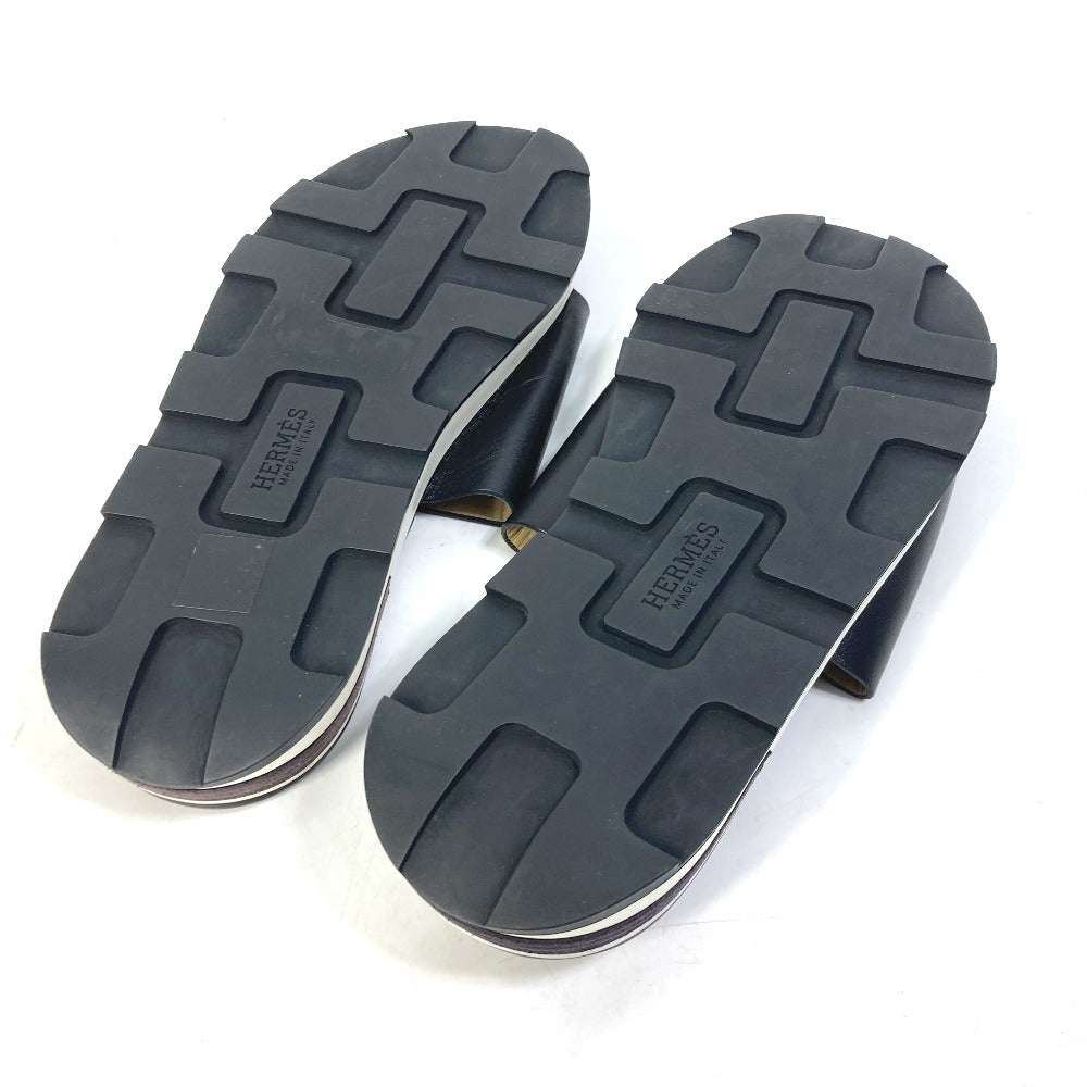 HERMES Sandals leather black Punching H mens 41.5 Used