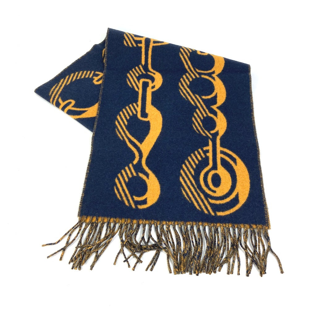 HERMES Scarf cashmere Navy dress buckle Women Used