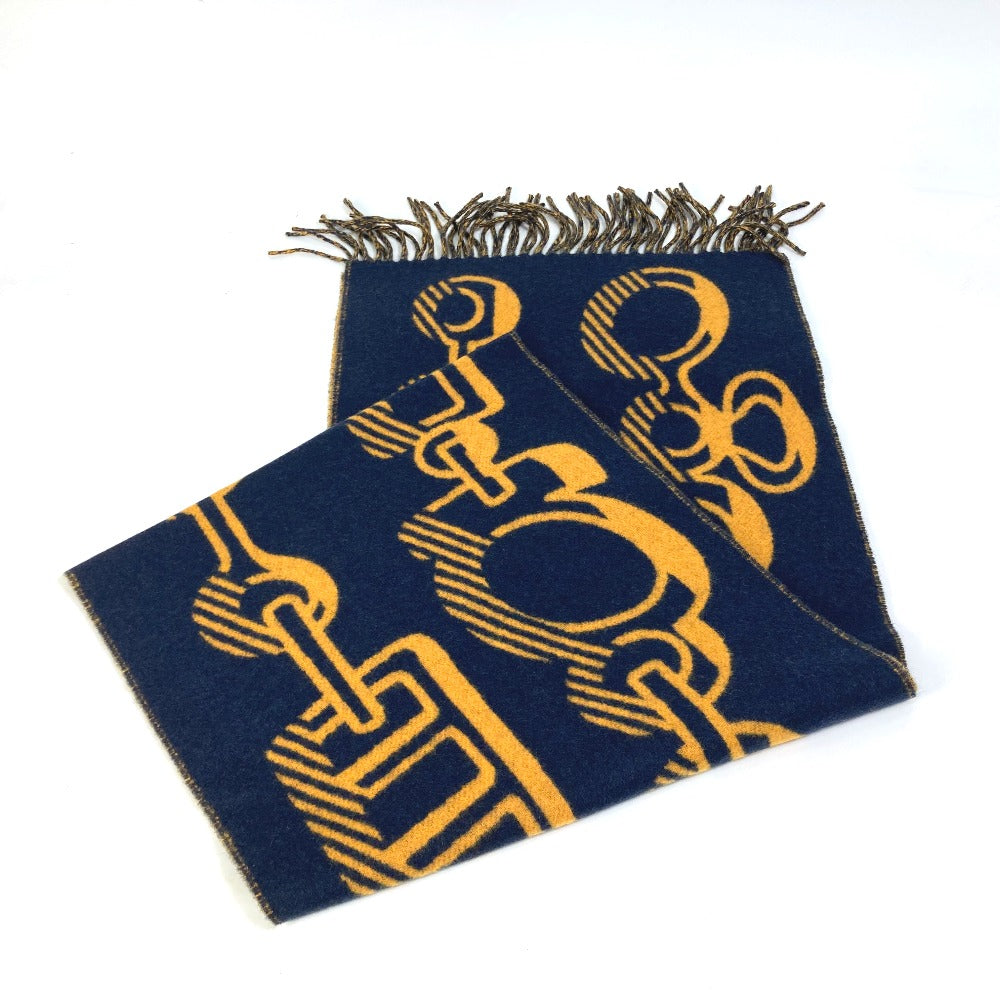 HERMES Scarf cashmere Navy dress buckle Women Used