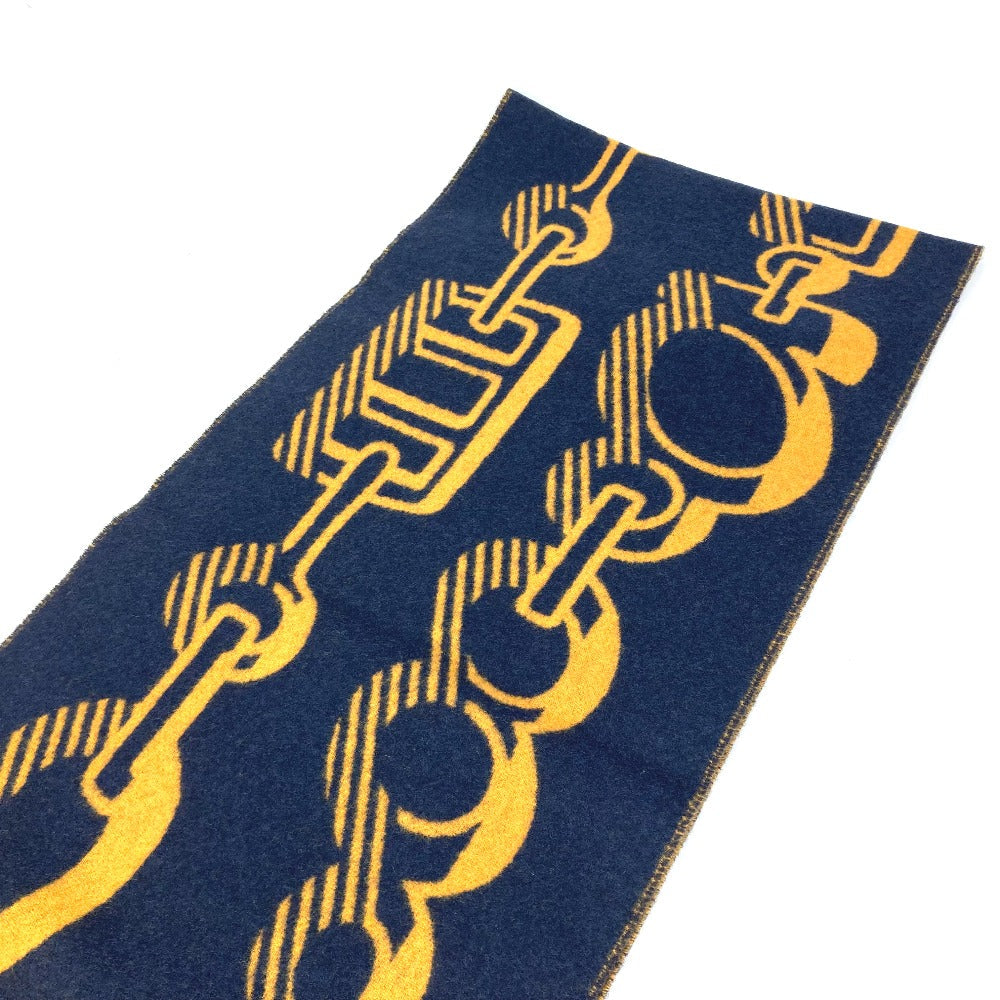 HERMES Scarf cashmere Navy dress buckle Women Used