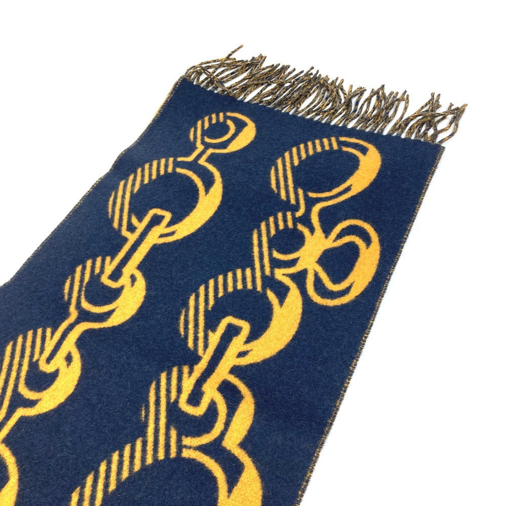 HERMES Scarf cashmere Navy dress buckle Women Used