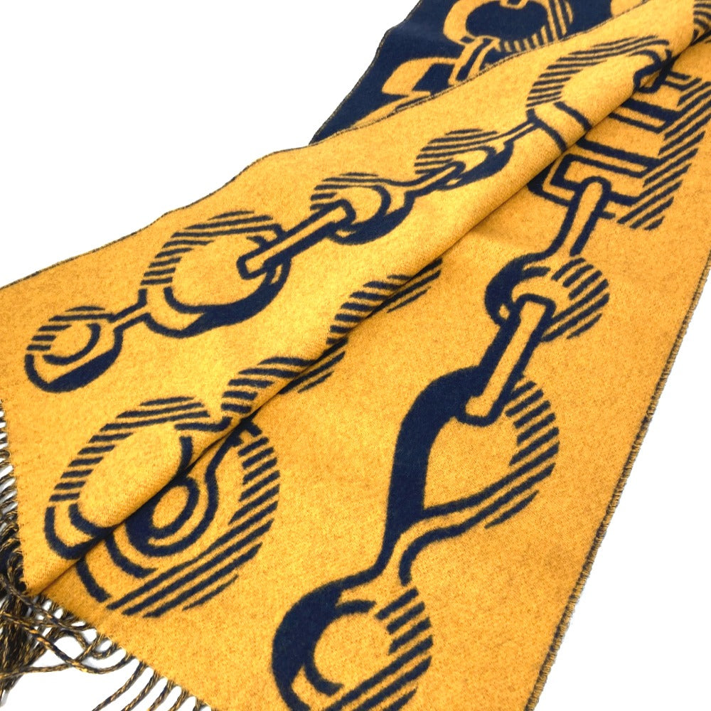 HERMES Scarf cashmere Navy dress buckle Women Used